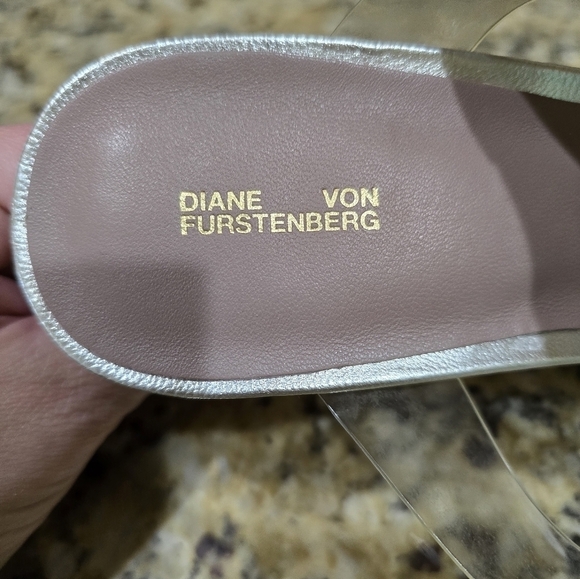 Diane von Furstenberg Amari 2 Three-Strap Slide Sandals Size 9.5 Clear & Silver - Picture 5 of 7